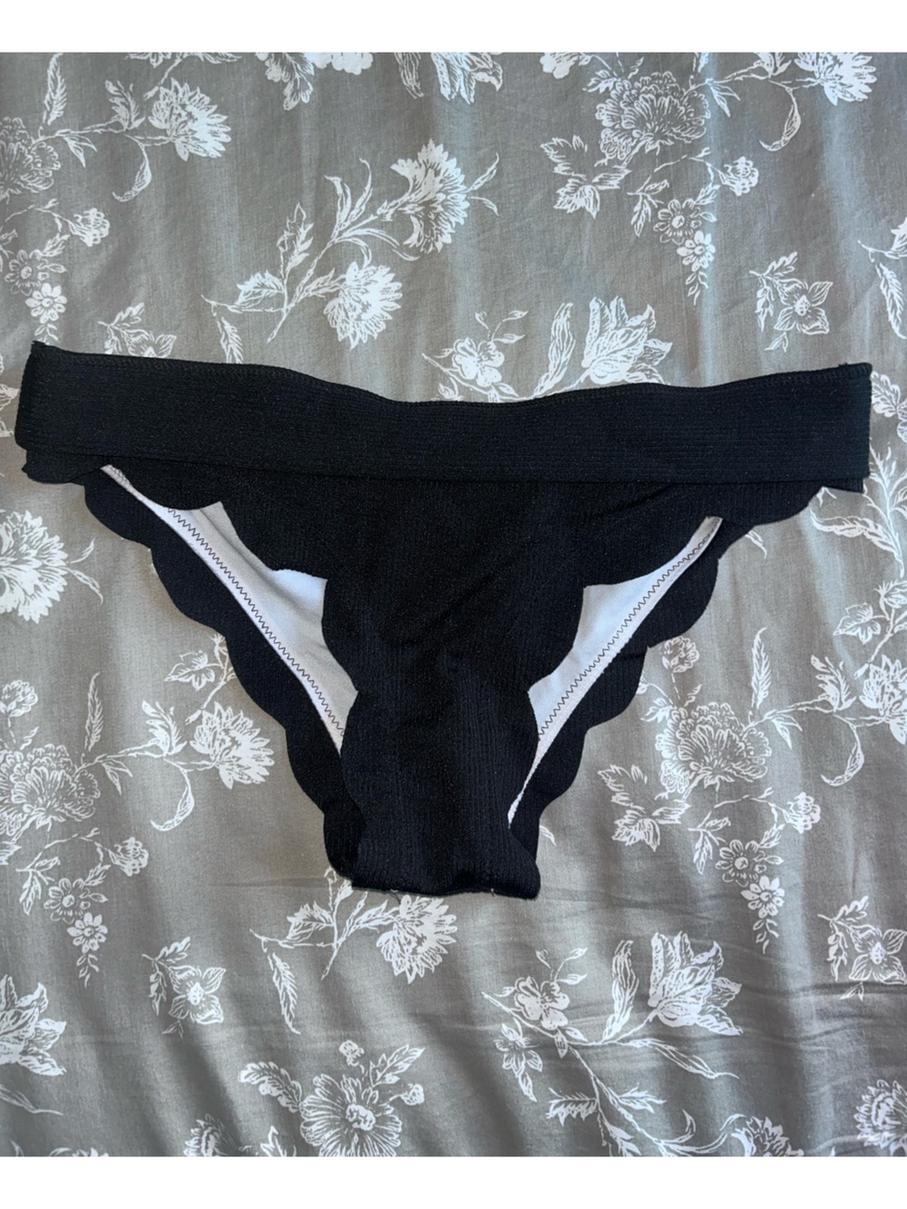 Black Scallop-Edge Bikini Bottom